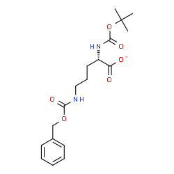ChemSpider 2D Image | (2S)-5-{[(Benzyloxy)carbonyl]amino}-2-({[(2-methyl-2-propanyl)oxy]carbonyl}amino)pentanoate | C18H25N2O6