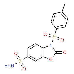 ChemSpider 2D Image | 3-[(4-Methylphenyl)sulfonyl]-2-oxo-2,3-dihydro-1,3-benzoxazole-6-sulfonamide | C14H12N2O6S2