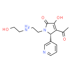 ChemSpider 2D Image | 2-[(2S)-3-Acetyl-4-hydroxy-5-oxo-2-(3-pyridinyl)-2,5-dihydro-1H-pyrrol-1-yl]-N-(2-hydroxyethyl)ethanaminium | C15H20N3O4