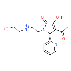 ChemSpider 2D Image | 2-[(2R)-3-Acetyl-4-hydroxy-5-oxo-2-(2-pyridinyl)-2,5-dihydro-1H-pyrrol-1-yl]-N-(2-hydroxyethyl)ethanaminium | C15H20N3O4