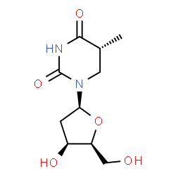 ChemSpider 2D Image | (5R)-1-(2-Deoxy-beta-L-threo-pentofuranosyl)-5-methyldihydro-2,4(1H,3H)-pyrimidinedione | C10H16N2O5