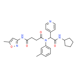 ChemSpider 2D Image | N-[2-(Cyclopentylamino)-2-oxo-1-(4-pyridinyl)ethyl]-N'-(5-methyl-1,2-oxazol-3-yl)-N-(3-methylphenyl)succinamide | C27H31N5O4