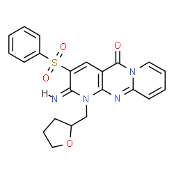 ChemSpider 2D Image | (2E)-2-Imino-3-(phenylsulfonyl)-1-(tetrahydro-2-furanylmethyl)-1,2-dihydro-5H-dipyrido[1,2-a:2',3'-d]pyrimidin-5-one | C22H20N4O4S