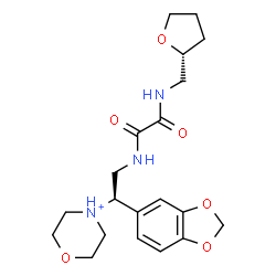 ChemSpider 2D Image | 4-{(1R)-1-(1,3-Benzodioxol-5-yl)-2-[(oxo{[(2R)-tetrahydro-2-furanylmethyl]amino}acetyl)amino]ethyl}morpholin-4-ium | C20H28N3O6