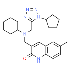 ChemSpider 2D Image | 3-({Cyclohexyl[(1-cyclopentyl-1H-tetrazol-5-yl)methyl]amino}methyl)-6-methyl-2(1H)-quinolinone | C24H32N6O