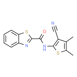 ChemSpider 2D Image | N-(3-Cyano-4,5-dimethyl-2-thienyl)-1,3-benzothiazole-2-carboxamide | C15H11N3OS2