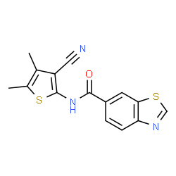 ChemSpider 2D Image | N-(3-Cyano-4,5-dimethyl-2-thienyl)-1,3-benzothiazole-6-carboxamide | C15H11N3OS2