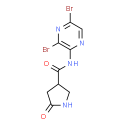ChemSpider 2D Image | N-(3,5-Dibromo-2-pyrazinyl)-5-oxo-3-pyrrolidinecarboxamide | C9H8Br2N4O2
