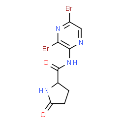 ChemSpider 2D Image | N-(3,5-Dibromo-2-pyrazinyl)-5-oxoprolinamide | C9H8Br2N4O2