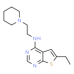 ChemSpider 2D Image | 6-Ethyl-N-[2-(1-piperidinyl)ethyl]thieno[2,3-d]pyrimidin-4-amine | C15H22N4S