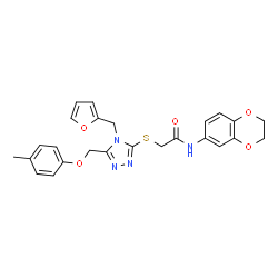 ChemSpider 2D Image | N-(2,3-Dihydro-1,4-benzodioxin-6-yl)-2-({4-(2-furylmethyl)-5-[(4-methylphenoxy)methyl]-4H-1,2,4-triazol-3-yl}sulfanyl)acetamide | C25H24N4O5S