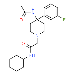 ChemSpider 2D Image | 2-[4-Acetamido-4-(3-fluorophenyl)-1-piperidinyl]-N-cyclohexylacetamide | C21H30FN3O2