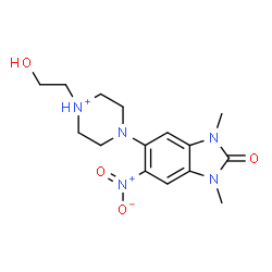 ChemSpider 2D Image | 4-(1,3-Dimethyl-6-nitro-2-oxo-2,3-dihydro-1H-benzimidazol-5-yl)-1-(2-hydroxyethyl)piperazin-1-ium | C15H22N5O4