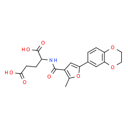 ChemSpider 2D Image | N-[5-(2,3-Dihydro-1,4-benzodioxin-6-yl)-2-methyl-3-furoyl]glutamic acid | C19H19NO8