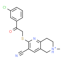 ChemSpider 2D Image | 2-{[2-(3-Chlorophenyl)-2-oxoethyl]sulfanyl}-3-cyano-6-methyl-5,6,7,8-tetrahydro-1,6-naphthyridin-6-ium | C18H17ClN3OS