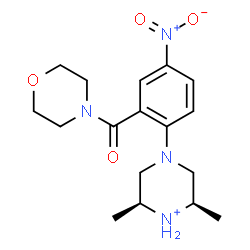 ChemSpider 2D Image | (2R,6S)-2,6-Dimethyl-4-[2-(4-morpholinylcarbonyl)-4-nitrophenyl]piperazin-1-ium | C17H25N4O4