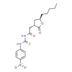 ChemSpider 2D Image | N-[(4-Nitrophenyl)carbamothioyl]-2-[(3S,5R)-2-oxo-5-pentyltetrahydro-3-furanyl]acetamide | C18H23N3O5S