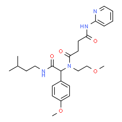 ChemSpider 2D Image | N-(2-Methoxyethyl)-N-{1-(4-methoxyphenyl)-2-[(3-methylbutyl)amino]-2-oxoethyl}-N'-(2-pyridinyl)succinamide | C26H36N4O5