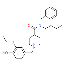 ChemSpider 2D Image | 4-[Benzyl(butyl)carbamoyl]-1-(3-ethoxy-4-hydroxybenzyl)piperidinium | C26H37N2O3