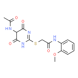 ChemSpider 2D Image | 2-[(5-Acetamido-4,6-dioxo-1,4,5,6-tetrahydro-2-pyrimidinyl)sulfanyl]-N-(2-methoxyphenyl)acetamide | C15H16N4O5S