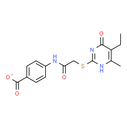 ChemSpider 2D Image | 4-({[(5-Ethyl-6-methyl-4-oxo-1,4-dihydro-2-pyrimidinyl)sulfanyl]acetyl}amino)benzoate | C16H16N3O4S