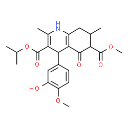 ChemSpider 2D Image | 3-Isopropyl 6-methyl 4-(3-hydroxy-4-methoxyphenyl)-2,7-dimethyl-5-oxo-1,4,5,6,7,8-hexahydro-3,6-quinolinedicarboxylate | C24H29NO7