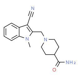 ChemSpider 2D Image | 1-[(3-Cyano-1-methyl-1H-indol-2-yl)methyl]-4-piperidinecarboxamide | C17H20N4O