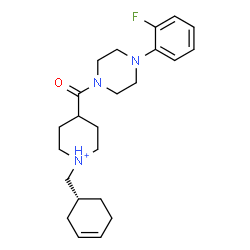 ChemSpider 2D Image | 1-[(1R)-3-Cyclohexen-1-ylmethyl]-4-{[4-(2-fluorophenyl)-1-piperazinyl]carbonyl}piperidinium | C23H33FN3O