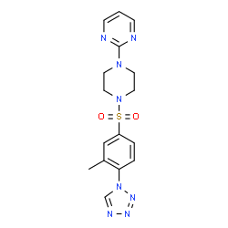 ChemSpider 2D Image | 2-[4-(3-Methyl-4-tetrazol-1-yl-benzenesulfonyl)-piperazin-1-yl]-pyrimidine | C16H18N8O2S