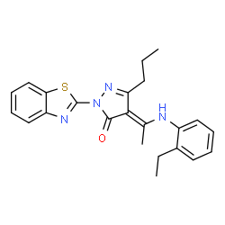 ChemSpider 2D Image | (4E)-2-(1,3-Benzothiazol-2-yl)-4-{1-[(2-ethylphenyl)amino]ethylidene}-5-propyl-2,4-dihydro-3H-pyrazol-3-one | C23H24N4OS