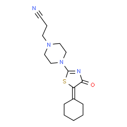 ChemSpider 2D Image | 3-[4-(5-Cyclohexylidene-4-oxo-4,5-dihydro-thiazol-2-yl)-piperazin-1-yl]-propionitrile | C16H22N4OS