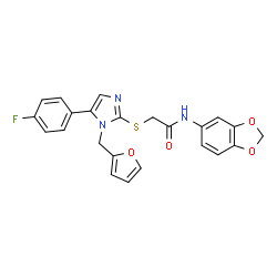 ChemSpider 2D Image | N-(1,3-Benzodioxol-5-yl)-2-{[5-(4-fluorophenyl)-1-(2-furylmethyl)-1H-imidazol-2-yl]sulfanyl}acetamide | C23H18FN3O4S