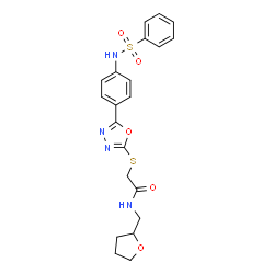 ChemSpider 2D Image | 2-[(5-{4-[(Phenylsulfonyl)amino]phenyl}-1,3,4-oxadiazol-2-yl)sulfanyl]-N-(tetrahydro-2-furanylmethyl)acetamide | C21H22N4O5S2