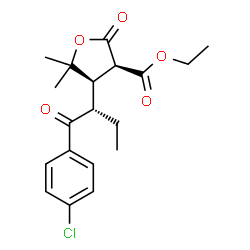 ChemSpider 2D Image | Ethyl (3R,4R)-4-[(2S)-1-(4-chlorophenyl)-1-oxo-2-butanyl]-5,5-dimethyl-2-oxotetrahydro-3-furancarboxylate | C19H23ClO5