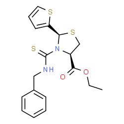 ChemSpider 2D Image | Ethyl (2R,4R)-3-(benzylcarbamothioyl)-2-(2-thienyl)-1,3-thiazolidine-4-carboxylate | C18H20N2O2S3