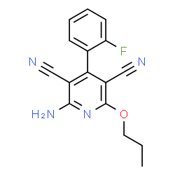 ChemSpider 2D Image | 2-Amino-4-(2-fluorophenyl)-6-propoxy-3,5-pyridinedicarbonitrile | C16H13FN4O