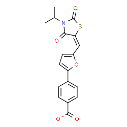 ChemSpider 2D Image | 4-{5-[(E)-(3-Isopropyl-2,4-dioxo-1,3-thiazolidin-5-ylidene)methyl]-2-furyl}benzoate | C18H14NO5S