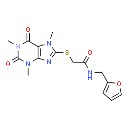 ChemSpider 2D Image | N-(2-Furylmethyl)-2-[(1,3,7-trimethyl-2,6-dioxo-2,3,6,7-tetrahydro-1H-purin-8-yl)sulfanyl]acetamide | C15H17N5O4S