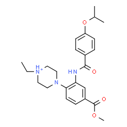 ChemSpider 2D Image | 1-Ethyl-4-{2-[(4-isopropoxybenzoyl)amino]-4-(methoxycarbonyl)phenyl}piperazin-1-ium | C24H32N3O4
