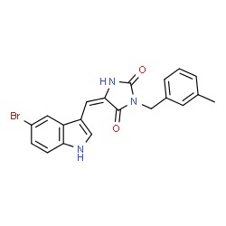 ChemSpider 2D Image | (5E)-5-[(5-Bromo-1H-indol-3-yl)methylene]-3-(3-methylbenzyl)-2,4-imidazolidinedione | C20H16BrN3O2
