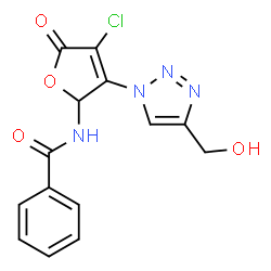 ChemSpider 2D Image | N-{4-Chloro-3-[4-(hydroxymethyl)-1H-1,2,3-triazol-1-yl]-5-oxo-2,5-dihydro-2-furanyl}benzamide | C14H11ClN4O4