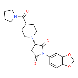 ChemSpider 2D Image | (3S)-1-(1,3-Benzodioxol-5-yl)-3-[4-(1-pyrrolidinylcarbonyl)-1-piperidinyl]-2,5-pyrrolidinedione | C21H25N3O5