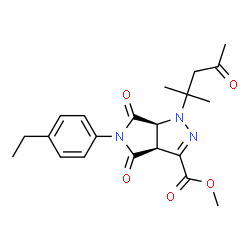 ChemSpider 2D Image | Methyl (3aS,6aS)-5-(4-ethylphenyl)-1-(2-methyl-4-oxo-2-pentanyl)-4,6-dioxo-1,3a,4,5,6,6a-hexahydropyrrolo[3,4-c]pyrazole-3-carboxylate | C21H25N3O5