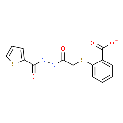 ChemSpider 2D Image | 2-({2-Oxo-2-[2-(2-thienylcarbonyl)hydrazino]ethyl}sulfanyl)benzoate | C14H11N2O4S2