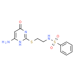 ChemSpider 2D Image | N-{2-[(6-Amino-4-oxo-1,4-dihydro-2-pyrimidinyl)sulfanyl]ethyl}benzenesulfonamide | C12H14N4O3S2