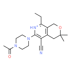ChemSpider 2D Image | 6-(4-Acetyl-1-piperazinyl)-5-cyano-8-ethyl-3,3-dimethyl-3,4-dihydro-1H-pyrano[3,4-c]pyridin-7-ium | C19H27N4O2