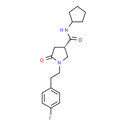 ChemSpider 2D Image | (3S)-N-Cyclopentyl-1-[2-(4-fluorophenyl)ethyl]-5-oxo-3-pyrrolidinecarboxamide | C18H23FN2O2
