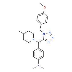 ChemSpider 2D Image | 4-{[1-(4-Methoxybenzyl)-1H-tetrazol-5-yl](4-methyl-1-piperidinyl)methyl}-N,N-dimethylaniline | C24H32N6O
