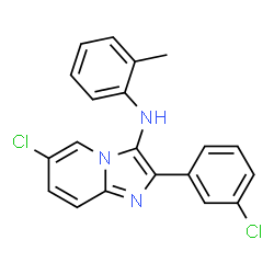 ChemSpider 2D Image | 6-Chloro-2-(3-chlorophenyl)-N-(2-methylphenyl)imidazo[1,2-a]pyridin-3-amine | C20H15Cl2N3
