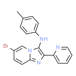 ChemSpider 2D Image | 6-Bromo-N-(4-methylphenyl)-2-(2-pyridinyl)imidazo[1,2-a]pyridin-3-amine | C19H15BrN4